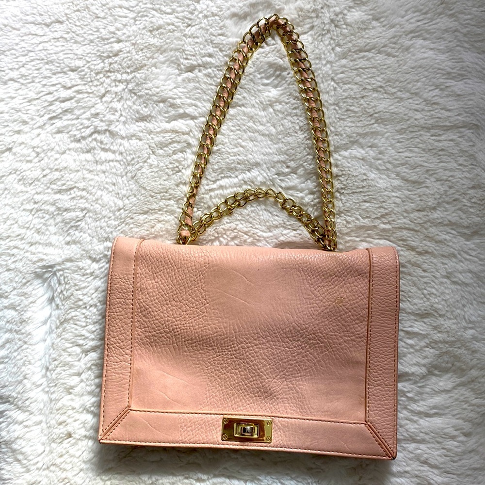 Pink & gold chain shoulder bag